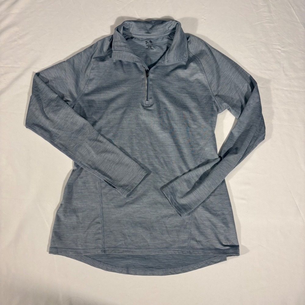 Champion Duo Dry Women's Long Sleeve 1/4 Zip Pullover Gray Striped Top